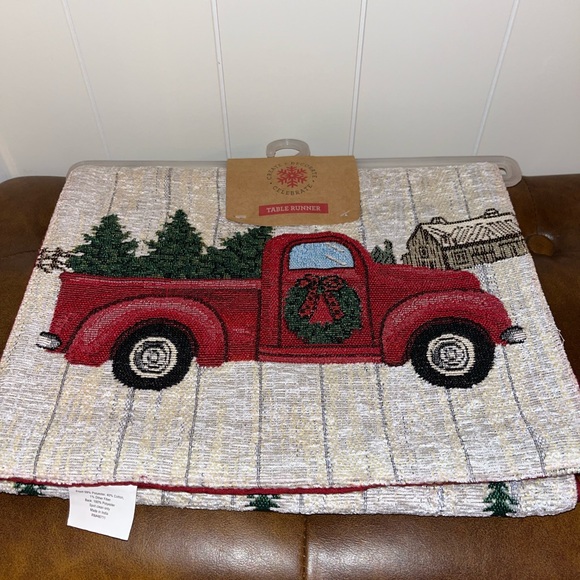 Table Runner Christmas Create Decorate Celebrate "VINTAGE HOLIDAY TRUCK" 14"x72" - Picture 2 of 5